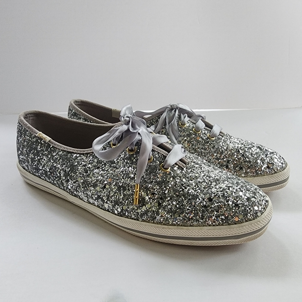 Keds x Kate Spade Silver Glitter Lace Up Sneakers